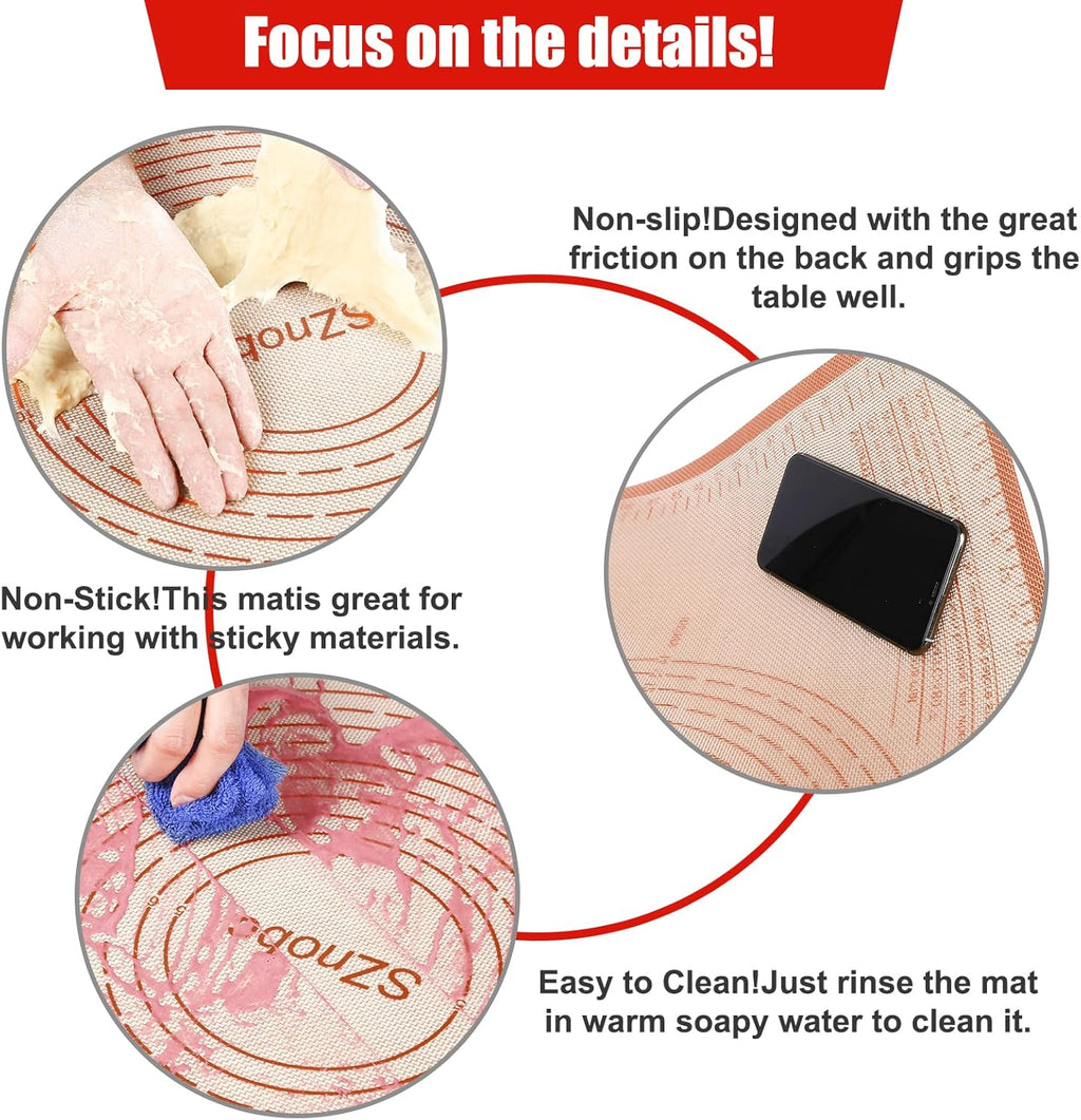 Non-slip Silicone Pastry Mat 28X20 inches Baking Mat with Measurement, Perfect for Dough, Pastry, Pie Crust, Fondant, Cookies, Bread, Pasta, Pizza, Food Grade Kitchen Counter Mats