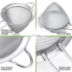2 Pack Stainless Steel 18/8 Small Food Strainer, Fine Mesh Sieve with Long Handle, Cocktail Strainer For Cocktails, Tea Herbs, Coffee & Drinks, Rust Proof & Great as Tea Strainer, 3.5inch