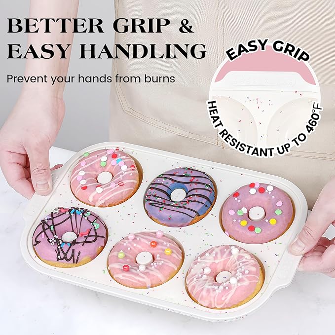 3 Pcs Silicone Donut Pan for Baking with Metal Reinforced Frame Nonstick 6 Cavity Donut Molds Doughnut Tray 3.25 Inch Large Bagel Molds (Cream)