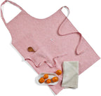 Solino Home 100% Pure Linen Apron for Women & Men - Red and White Stripe Full Midi Bib Apron, Adjustable Neck Strap with Center Pockets for Kitchen, Chef - Handcrafted from European Flax