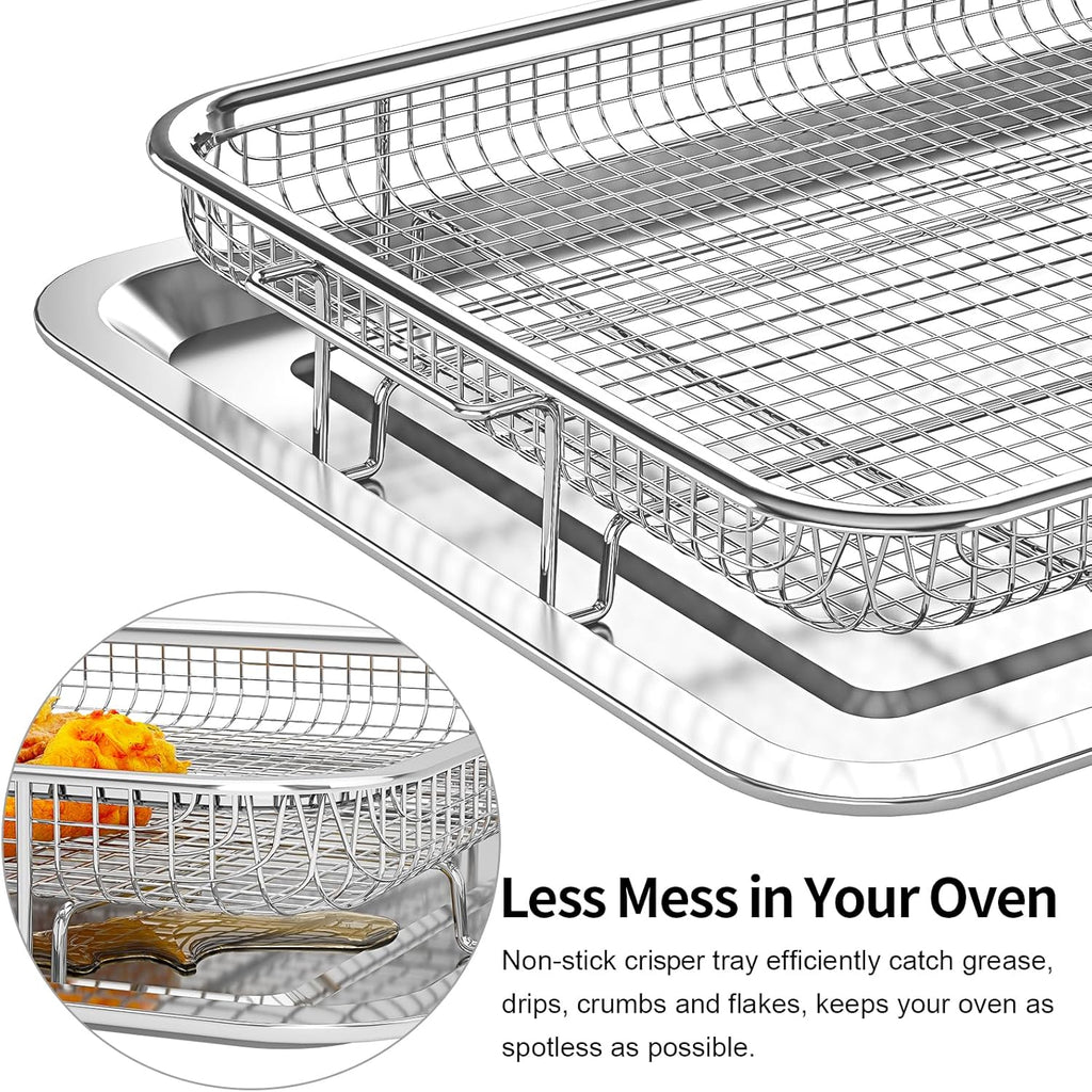 Air Fryer Basket, OPENICE 2 Set Air Fryer Pan and Crisper Tray for Oven, Non-stick Oven Air Fryer Basket for Baking and Crispy Foods - Large & Medium