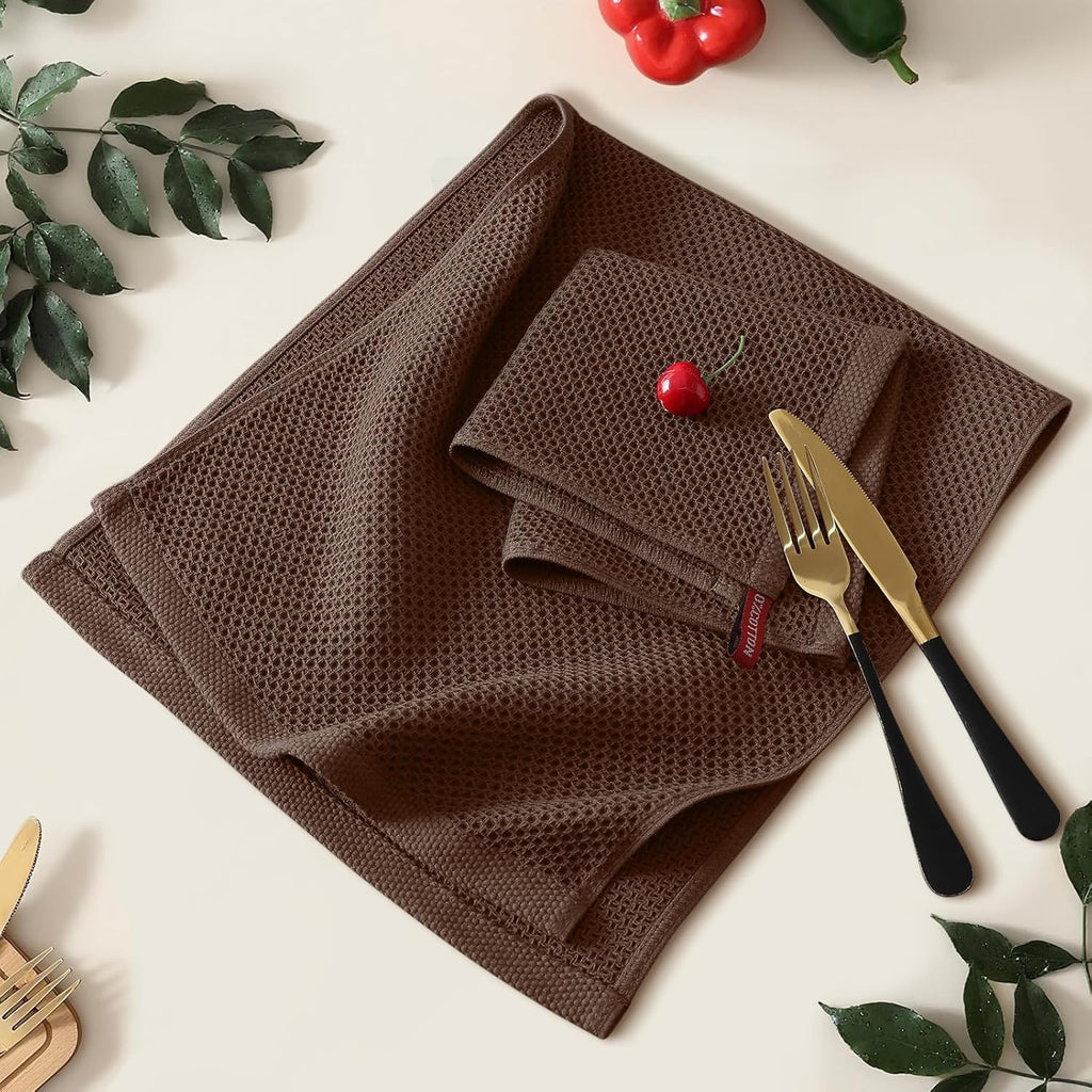 Kitinjoy 100% Cotton Waffle Weave Kitchen Towels (13 X 28 Inches, Coffee), 4-Pack Super Soft and Absorbent Dish Towel for Drying Dishes, Kitchen Hand Towels