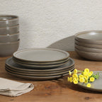 Gibson Elite Beckett Stoneware Matte Reactive Glaze 16 Piece (Service for 4) Plates and Bowls Dinnerware Set - Grey