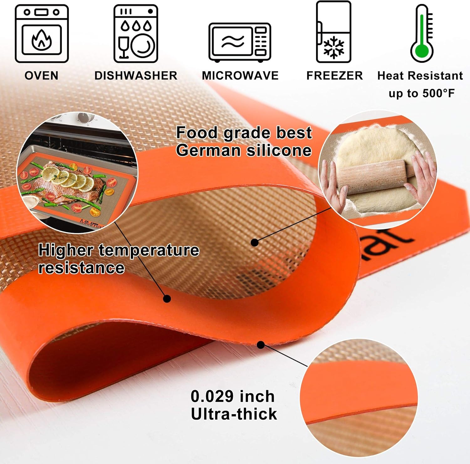 Silicone Baking Mat - Best German Silicone - Non Slip Silicone Baking Sheet, Non Stick Reusable Silicone Mats For Baking, Oven Liner, Counter Mat, Half Sheet Baking Mat for Oven