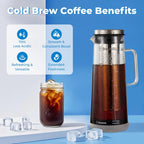 BrewMOO- Airtight Cold Brew Coffee Maker Pitcher, 1.4L/48Oz Thick Glass Carafe with Filter, Comfort Sturdy Handle & Wide Spout, Non-Slip Base | Iced Tea Maker (Grey)