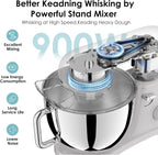 Kitchen in the box Stand Mixer - 900W Kitchen Mixer with Bowl 6.5 QT,Bread Dough Standing Mixers Tilt-head with Dough Hook, Whisk, Flat Beater and Splash Guard (Blue)