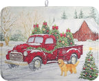 Christma Red Truck Dish Drying Mat Winter Dog Large Kitchen Mats Dish Drying Pad Xmas Tree Vintage Absorbent Dish Dryer Mat for Kitchen Countertops Microfiber Drainer Pad Dish Drying Mats (18x24 in)