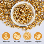 Twisweet Gold Pearl Rods Sprinkles, Edible Sugar Sprinkles for Cake Decorating Mix Size Candy Pearls for Baking Cake Topper Ice Cream Cupcake Cookie Dessert Decorations, Wedding Valentines Birthday Christmas Easter Mother's Day Supplies (130g/4.58oz)