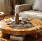 MAONAME Wood Serving Tray, Farmhouse Wooden Tray for Coffee Table, Oval Beaded Trays, Vintage Brown Decorative Trays for Living Room, Kitchen, 15" X 9" X 1.2"