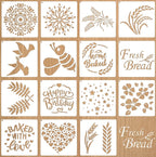 15Pcs Bread Stencils for Sourdough, Cake Stencils Mold Set for Bakery Supplies, Stencil Template for Bread Making Accessories, Gifts for Sourdough Bakers, Pie, Cookie birthday for Decorating（5.9*5.9in