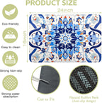 Dish Drying Mat Mandala Blue Floral Kitchen Mat 16"x24" Bsorbent Coffee Maker Mat for Dishes,Utensils Coffee Maker Pots and Pans Easy Clean Dish Slip Resistant Pad