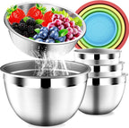 Mixing Bowls with Strainer, Mixing Bowl with Lids Set, Stainless Steel Mixing Bowls, Kitchen Gadgets 2025 Salad Bowls with Strainer for Mixing & Preping & Baking, Multicolor