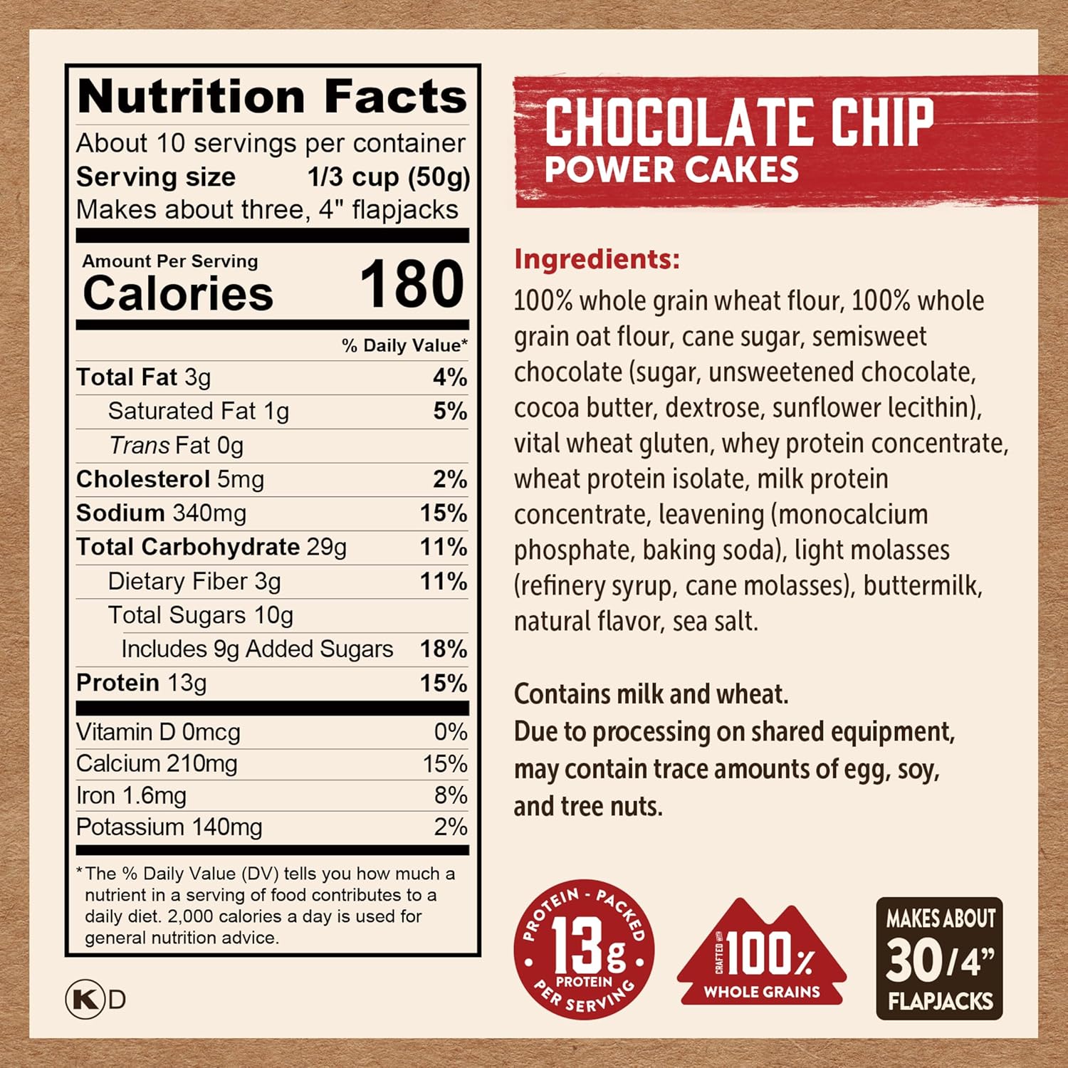 Kodiak Cakes Power Cakes, Pancake & Waffle Mix, Chocolate Chip, High Protein,100% Whole Grains (Pack of 6)