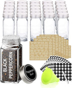 SWOMMOLY 25 Glass Spice Jars with 703 Spice Labels, Chalk Marker and Funnel Complete Set. 25 Square Glass Jars 4OZ, Airtight Cap, Pour/sift Shaker Lid