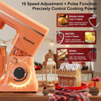10-Speed Stand Mixer with 8-in-1 Splash Guard, Tilt-Head, 6QT Stainless Steel Bowl+Dishwasher-Safe Dough Hook/Whisk/Beater/Spatula for Baking Bread, Cakes, Cookies, Orange