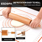 Classic Wood Rolling Pin - Wooden Rolling Pins for Baking Silicone Mat Set, Dough Roller with Wood Base, Fondant Roller for Pie Crust Cookies Pizza Dough and Bread, 17 Inch