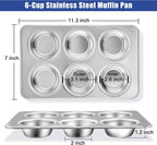 TeamFar Muffin Pan Set of 4, 6 Cup Muffin Tins Pans For Baking, Cupcake Pan Tray Set Stainless Steel for Baking Muffins Cakes Tarts and More, Healthy & Sturdy, Oven & Dishwasher Safe