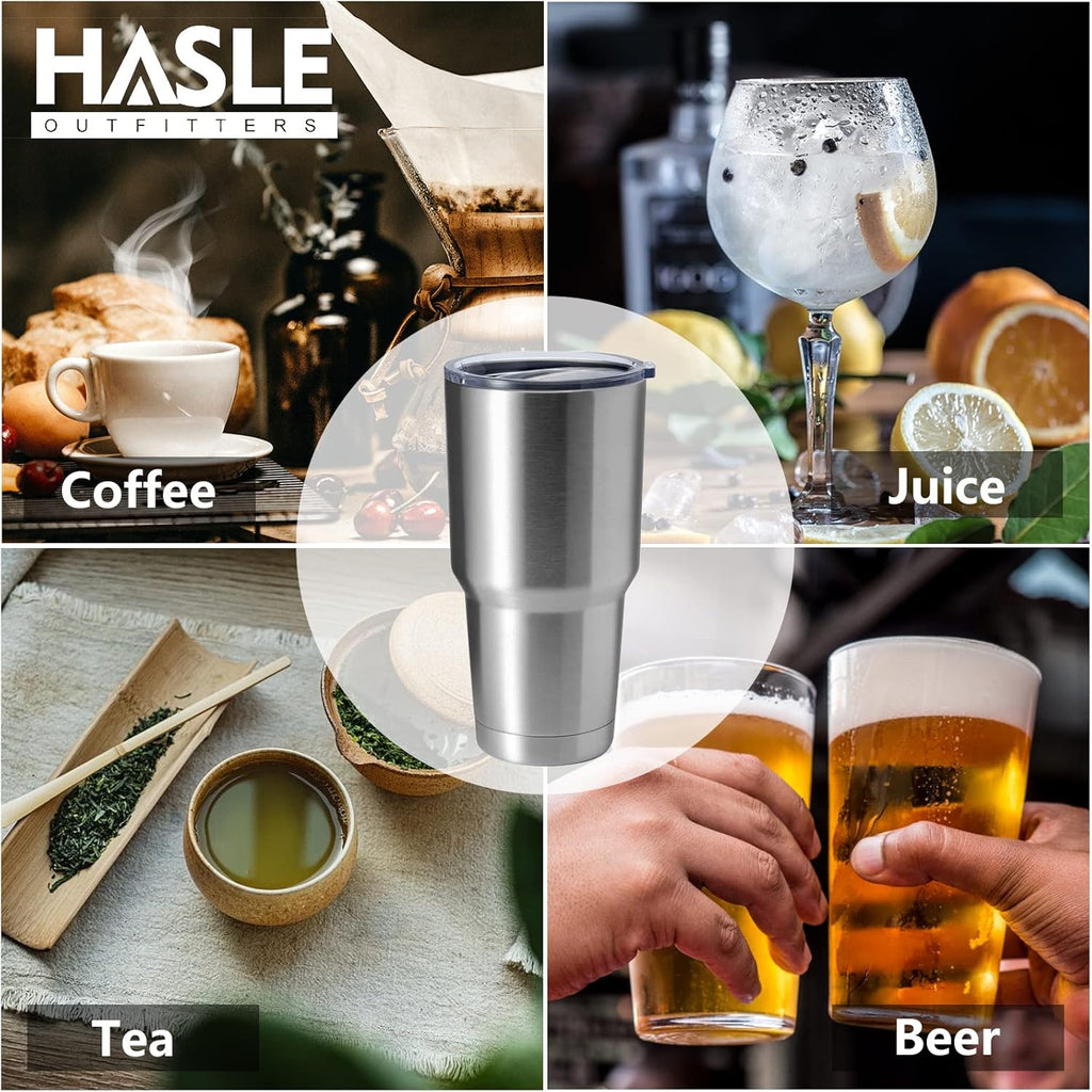 HASLE OUTFITTERS 30oz Stainless Steel Tumbler, Double Wall Vacuum Insulated Travel Mug Tumbler, Durable Insulated Coffee Mug, Gift Box Set (Silver, 4)