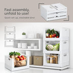 TidyFriend Stackable Storage Bins with Wheels, 3 Pack Foldable Storage Bins Box, Plastic Shelves Drawer Organizer Container for Closet Office Bedroom Kitchen Bathroom (Ivory)