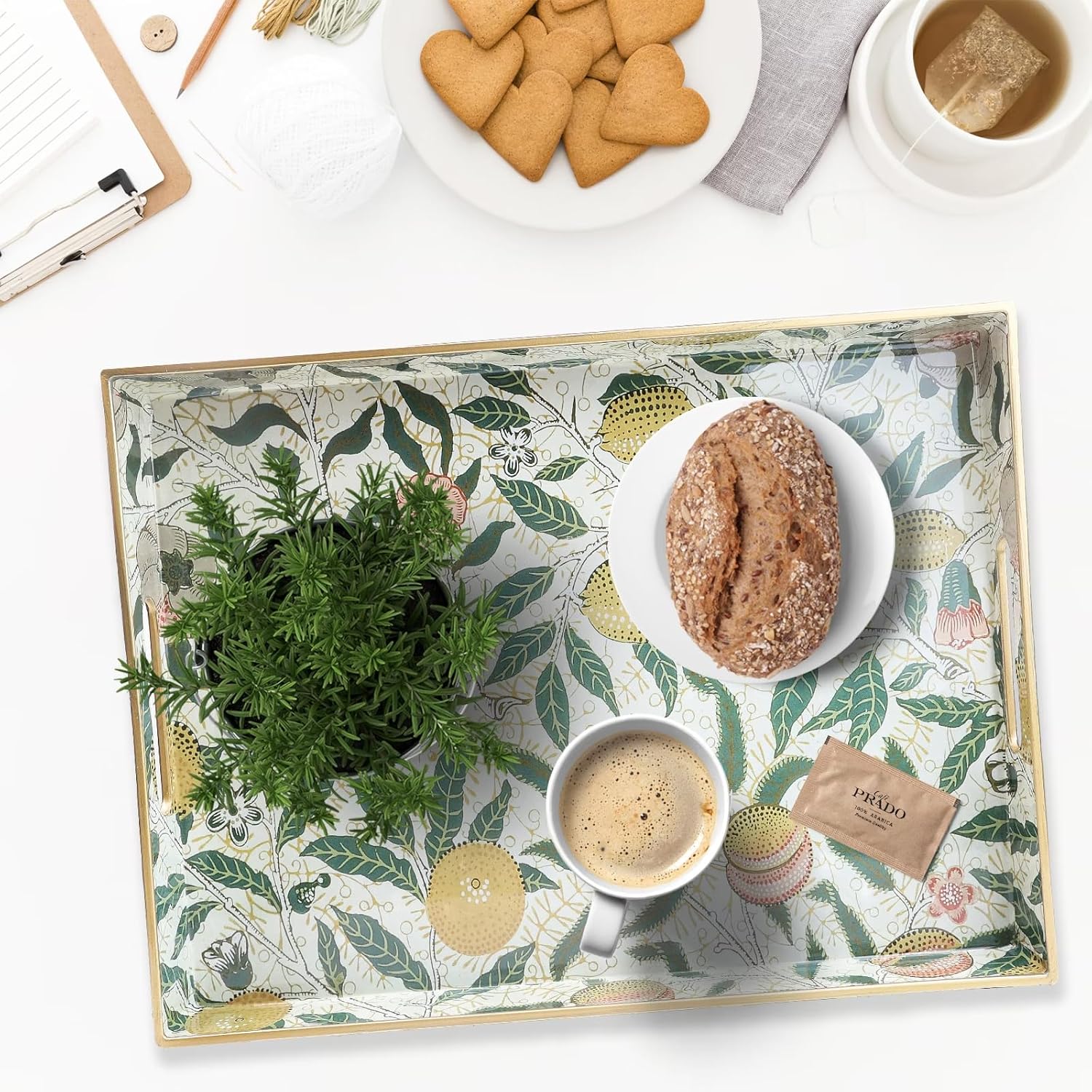 Spsyrine Lemon Serving Tray with Handles, Plastic Decorative Tray for Coffee Table, Living Room, Home Decor