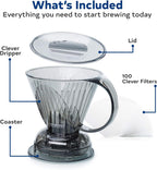 Clever Coffee Dripper and Filters, Large 18 oz (Cloud)| Barista's Choice| Safe BPA Free Plastic|Includes 100 Filters