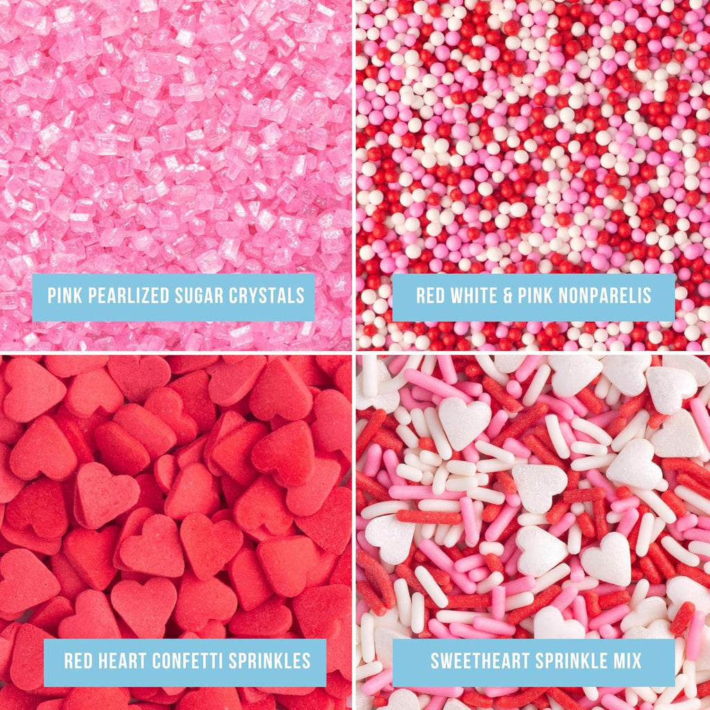 Sweets Indeed Heart Sprinkles, 4 Pack, Edible Sprinkle Mix, Perfect for Cake Decorations, Baking, Ice Cream, Cookies, Cupcake Topper (Sweetheart)