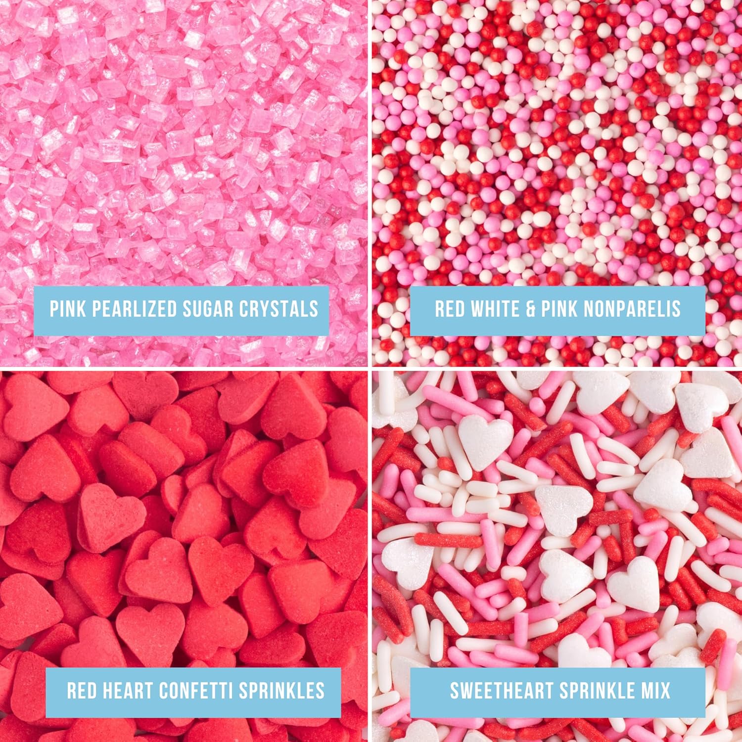 Sweets Indeed Heart Sprinkles, 4 Pack, Edible Sprinkle Mix, Perfect for Cake Decorations, Baking, Ice Cream, Cookies, Cupcake Topper (Sweetheart)