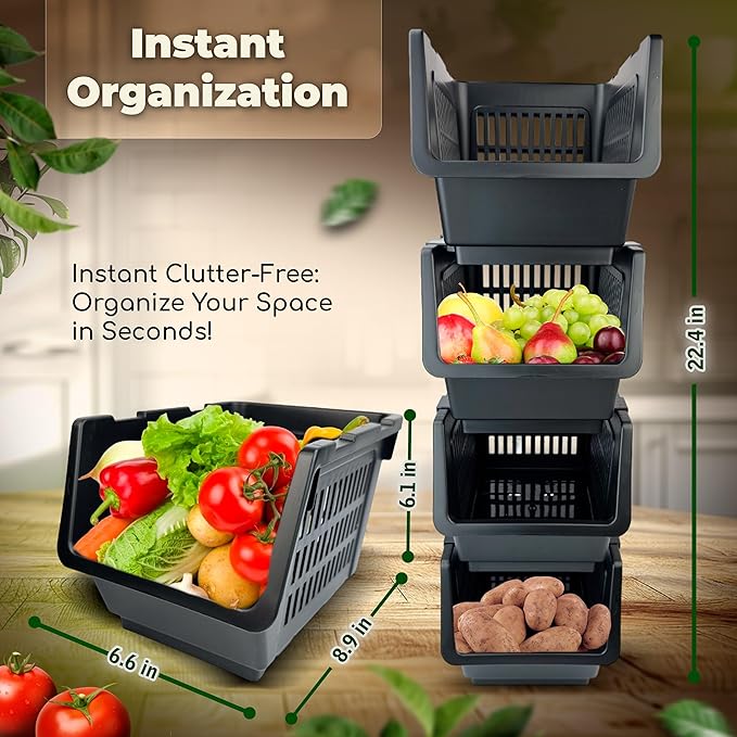 Skywin TidyFriend Small Stackable Storage Bins for Toy Organizer and Storage 4 Pack, Toy Storage Organizer for Kids Room and Home Organization (Black)