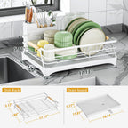 Epicano Dish Drying Rack for Kitchen Counter,Space-Saving Dish Rack,Rustproof Dish Drainer with Utensil Holder and Knife Slots for Sink,Kitchen Drying Rack with Wooden Handle and Cup Holder,White