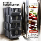 Skywin TidyFriend Plastic Stackable Storage Bins, 4 Pack Extra Large Open Front Bins for Toy, Pantry, Kitchen, and Bathroom Organization (Dark Grey)