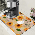 Dish Drying Mat Watercolor Sunflower Coffee Bar Mat for Countertop Absorbent Rubber Backed Hide Stain Dish Drainer Rack Pad Espresso Machine Cafe Table Dining Room Decoration 15.7 x 23.6 Inch