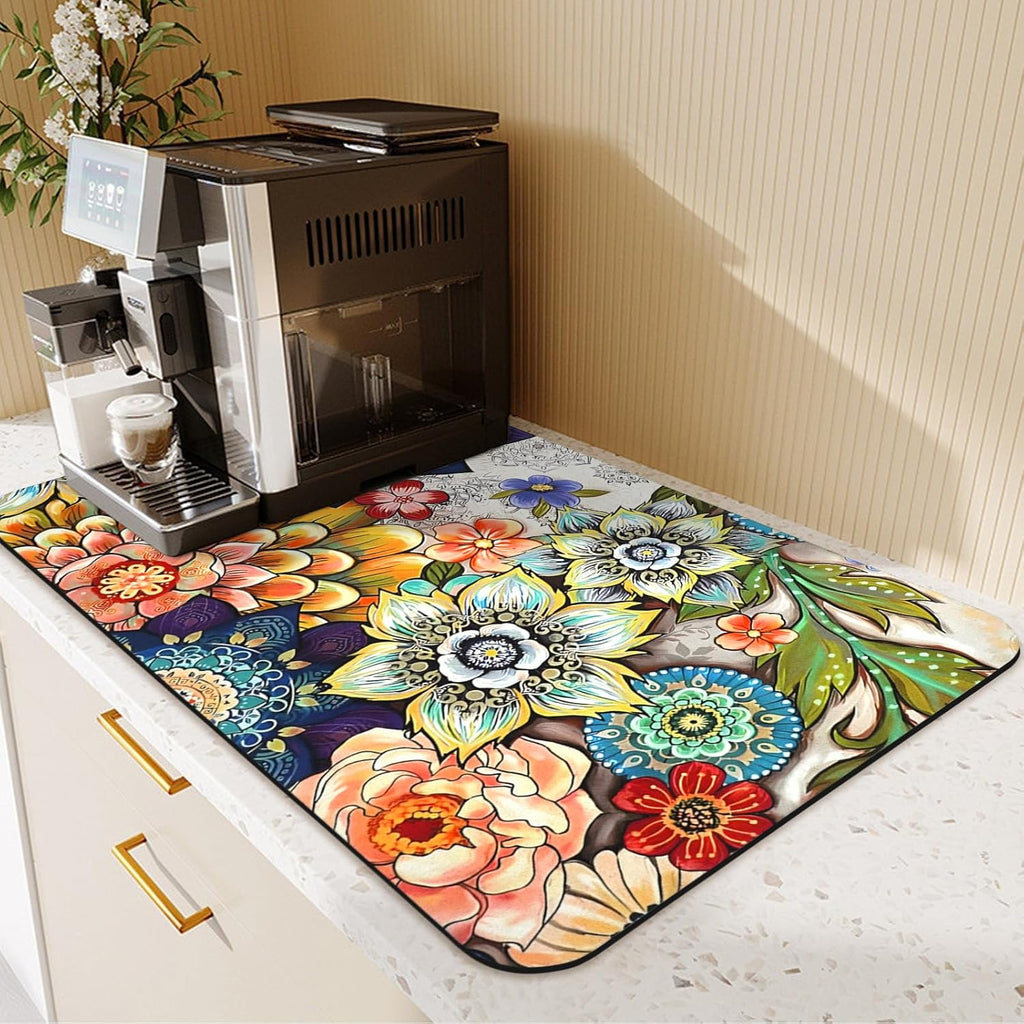 19.5" x 12" Dish Drying Mat & 24" x 5.5" Sink Splash Guard, Super Absorbent Drainer Rack Mat for Kitchen Counter Coffee Bar