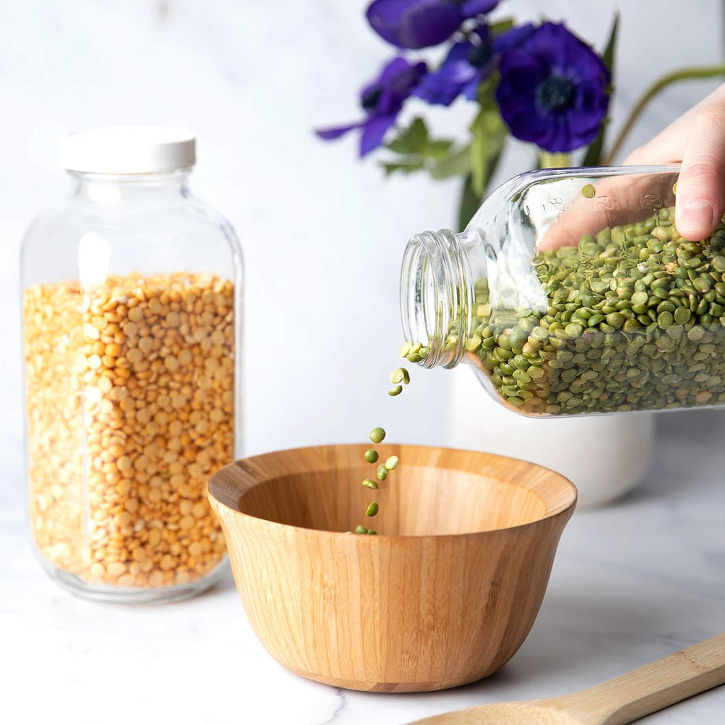 kitchentoolz 32 oz Square Glass Bottles with Plastic Airtight Lids – 4 Pack for Milk, Smoothies, Water, Kombucha, and Broth Storage