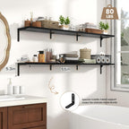 Fun Memories Deep Floating Shelves, 55W x 8D Floating Shelves Set of 2, Wall Mounted Shelf with Metal Brackets, Rustic Wood Wall Shelf for Bathroom, Kitchen and Living Room, Black