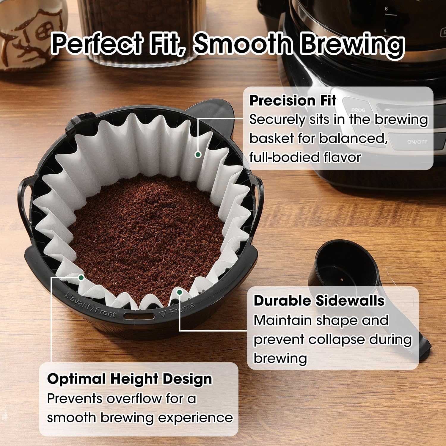 Basket Coffee Filters 8-12 Cup, 100 Count Flat Bottom Paper Filters for Drip Coffee Makers, Compatible with Mr. Coffee, BLACK+DECKER, Cuisinart, White