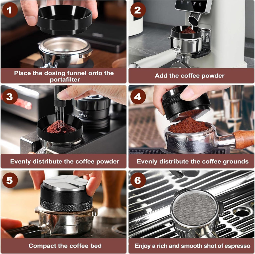 Espresso Accessories Kit 53mm, Coffee Distributor and Tamper Leveler, 316 Stainless WDT Tool with Magnetic Stand, Puck Scree and Dosing Funnel Set Fits Espresso Machine Press and 54mm Portafilters