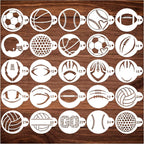 Small Sports Ball Stencil for Cakes Cupcake Cookie Decorating Stencils Reusable Football Basketball Baseball Golf Soccer Stencil on Baking Coffee Decorating Card Making (25 Sport Cookie)