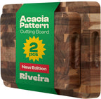 Riveira Acacia Wood Cutting Board – Versatile and Durable: Set Of 2 Pcs Rectangular Wooden Cutting Board – Natural Wooden Cutting Boards For Kitchen – Complete Acacia Wooden Chopping Board