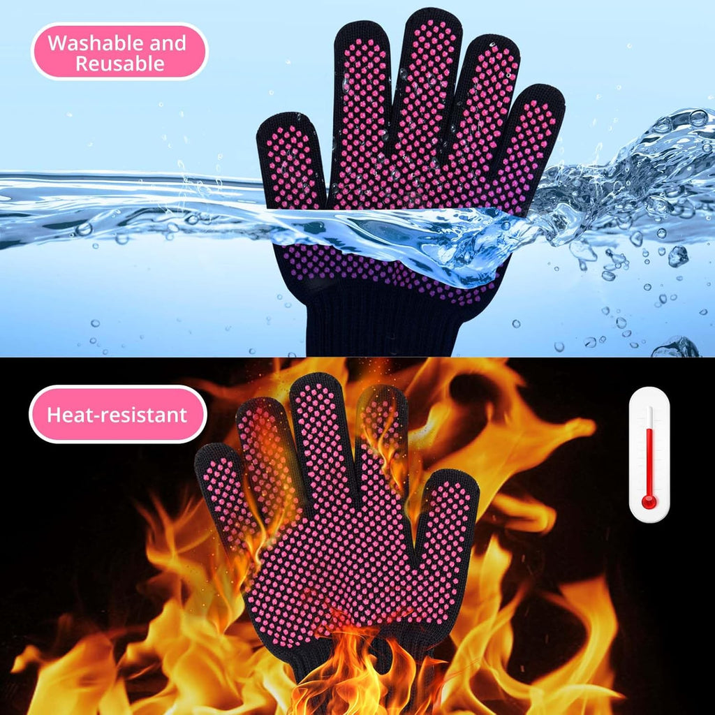 HTVRONT Heat Resistant Gloves for Sublimation - 2Pcs Heat Gloves for Sublimation, Hair Styling, Flat Iron - Thicker and Plus Size, Heat Resistant Work Gloves for Women, Universal Fit - (Plus Size)