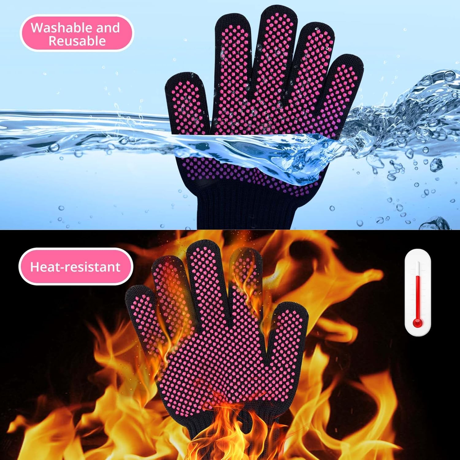 HTVRONT Heat Resistant Gloves for Sublimation - 2Pcs Heat Gloves for Sublimation, Hair Styling, Flat Iron - Thicker and Plus Size, Heat Resistant Work Gloves for Women, Universal Fit - (Plus Size)