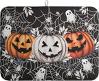 Halloween Pumpkin Dish Drying Mats Spooky Ghost Dish Mat Kitchen Spiders Large Drying Matt Dishes Dryer Pad for Kitchen Counter Absorbent Microfiber Washable Foldable Reusable 18x24 in