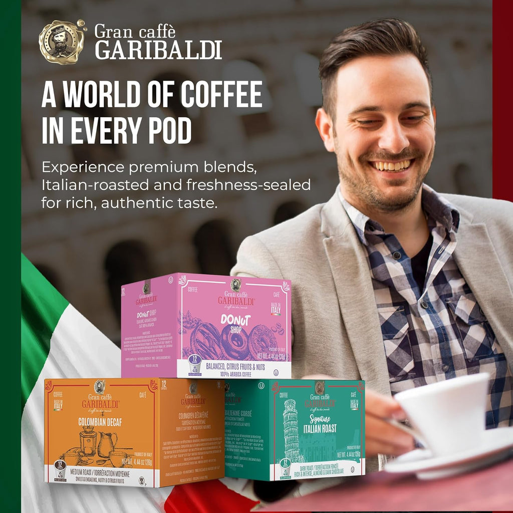 Caffè Garibaldi Donut Shop Coffee Pods, Single-Serve Capsules for Keurig K-Cup Brewers, Single Serve Cups with 100% Arabica Blend, 72 Count Recyclable Coffee Pods - Light Roast