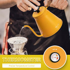 Harriet Gooseneck Kettle with Thermometer for Pour Over Coffee and Tea, 37 fl oz, Stainless Steel, Durable 3-Layer Base, Ideal Spout for Precision Pouring, Compatible with all Stove Tops, Yellow