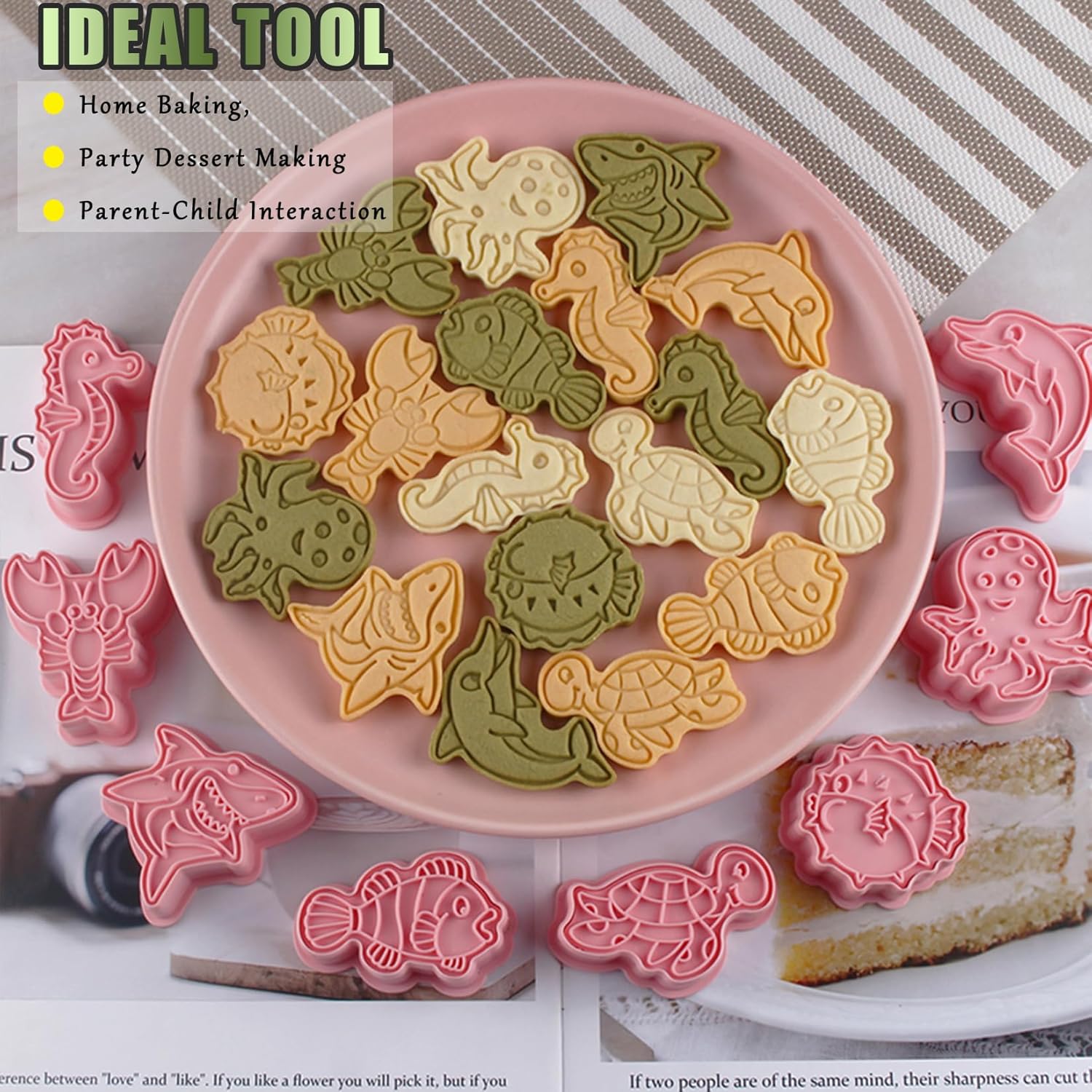 8 Pcs Ocean Cookie Cutters Set Baking Molds 3D Ocean Press type Cookie Cutter for Baking, Fondant, Cheese, and Pastries