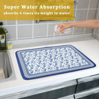 Blue Floral Branches Dish Drying Mat for Kitchen Counter Chinoiserie Pattern Dish Drying Pad 16”x18”Absorbent Vintage Flowers Decor Dishes Drainer Pad Dish Dry Rack Mat for Counter Coffee Bar