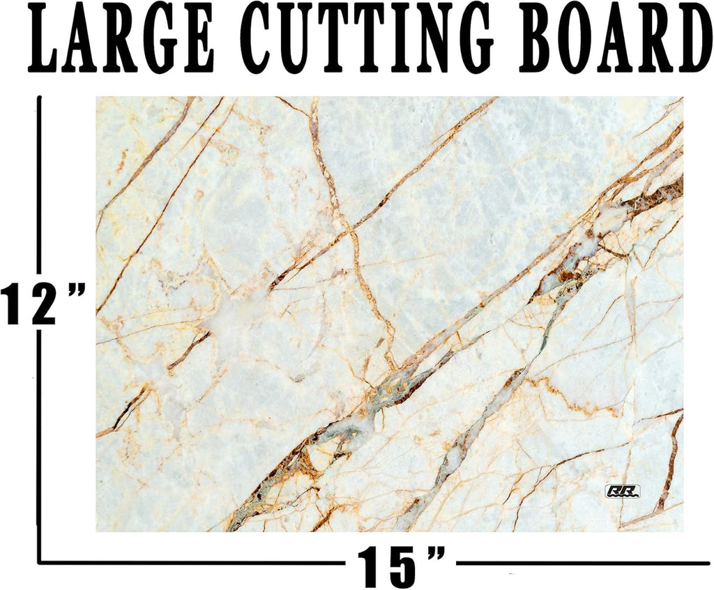 Rogue River Tactical White Brown Marbled Stone Pattern Textured Marble Art Kitchen Glass Cutting Board Modern Decorative Gift Abstract Wavy Contrast Design