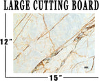 Rogue River Tactical White Brown Marbled Stone Pattern Textured Marble Art Kitchen Glass Cutting Board Modern Decorative Gift Abstract Wavy Contrast Design