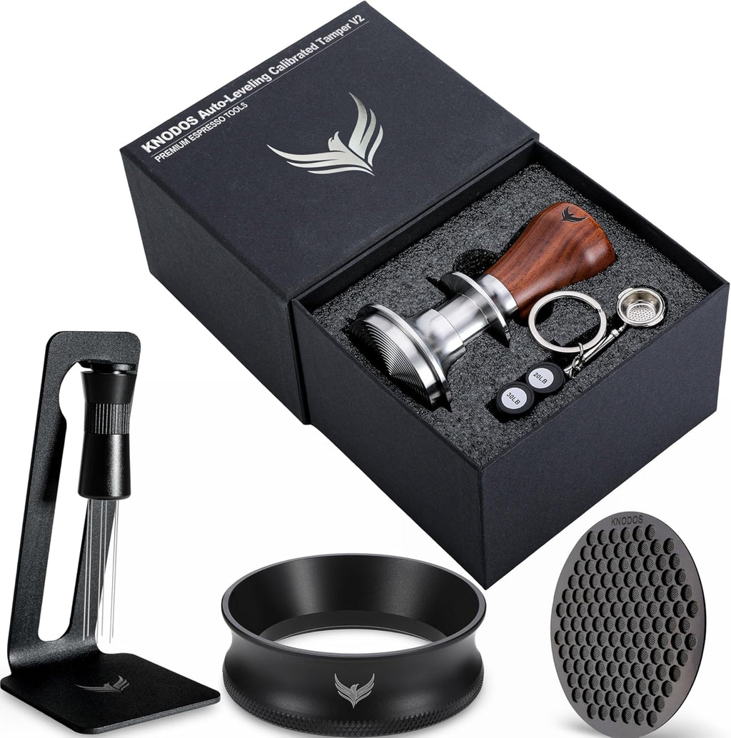 51mm Espresso Accessories Kit, Spring Loaded Calibrated Tamper, Stainless Steel Needle WDT Tool Dosing Funnel and Puck Screen Set Fits Espresso Coffee Machines and 51 mm Portafilters