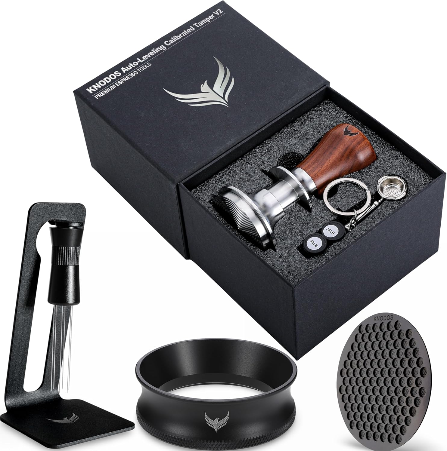 51mm Espresso Accessories Kit, Spring Loaded Calibrated Tamper, Stainless Steel Needle WDT Tool Dosing Funnel and Puck Screen Set Fits Espresso Coffee Machines and 51 mm Portafilters