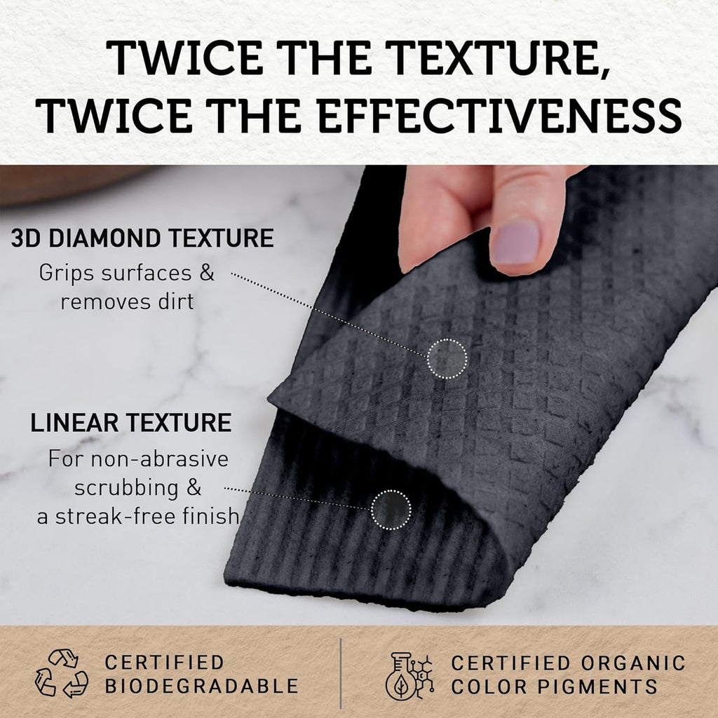 Nordhus Design Swedish Dishcloths, Black Charcoal/Dark Grey, 10-Pack, Reusable, Washable Cellulose Cotton Kitchen Cloths - Replace Paper Towels, Wipes, Sponges, Dish Rags